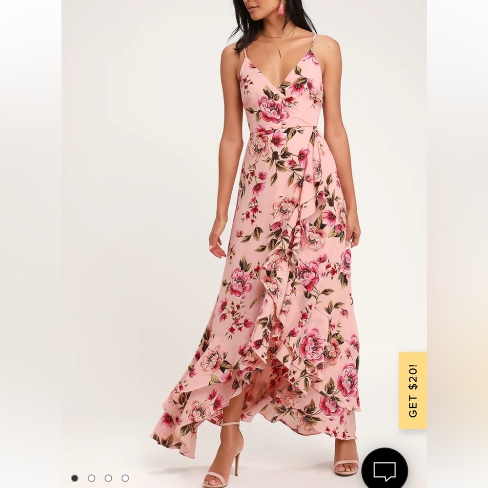 Lulus Bella Blush pink floral print maxi dress